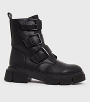 New Look Black Buckle Chunky Boots